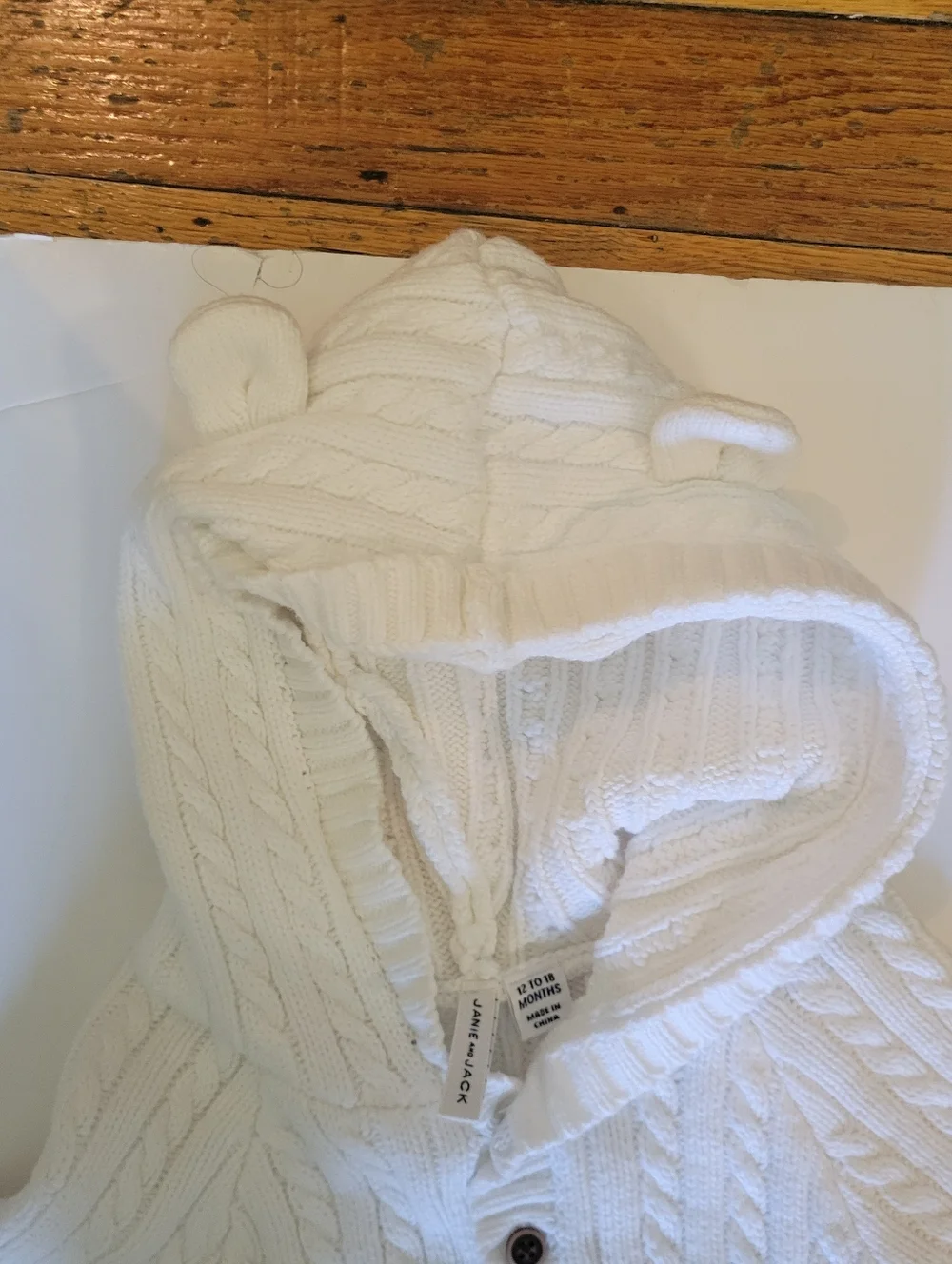 Janie and Jack‎ Cream Cable Knit Hooded Bear Baby Romper Old Money Baby Neutral